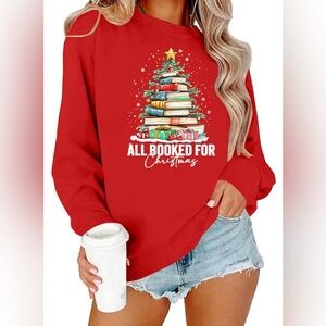 NEW Red Book Christmas Tree Women's Sweatshirt ALL BOOKED FOR CHRISTMAS, 2XL